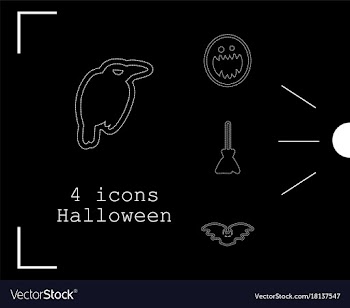 Collection of 4 halloween icons in thin line style vector image