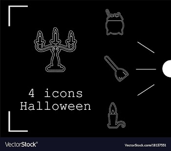 Collection of 4 halloween icons in thin line style vector image