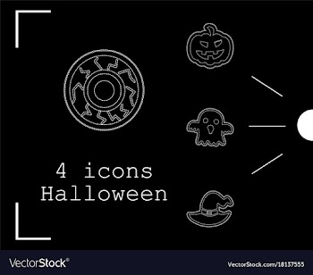 Collection of 4 halloween icons in thin line style vector image