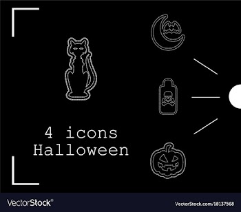 Collection of 4 halloween icons in thin line style vector image