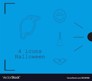 Collection of 4 halloween icons in thin line style vector image