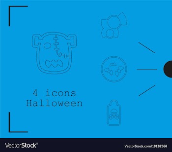 Collection of 4 halloween icons in thin line style vector image