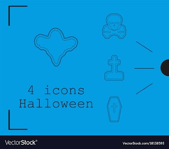 Collection of 4 halloween icons in thin line style vector image