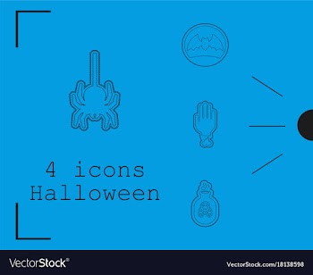 Collection of 4 halloween icons in thin line style vector image