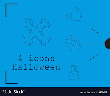 Collection of 4 halloween icons in thin line style vector image