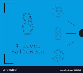Collection of 4 halloween icons in thin line style vector image