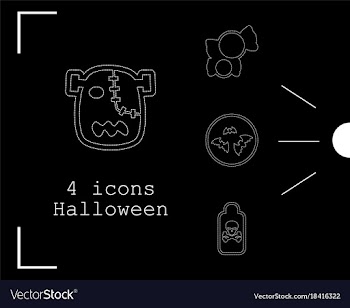 Collection of 4 halloween icons in thin line style vector image