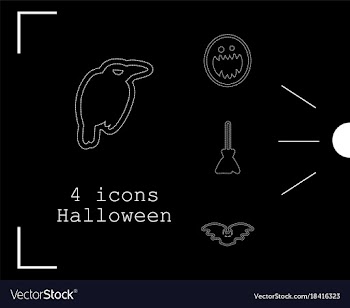 Collection of 4 halloween icons in thin line style vector image