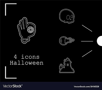 Collection of 4 halloween icons in thin line style vector image