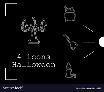 Collection of 4 halloween icons in thin line style vector image