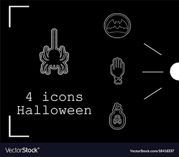 Collection of 4 halloween icons in thin line style vector image