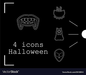 Collection of 4 halloween icons in thin line style vector image