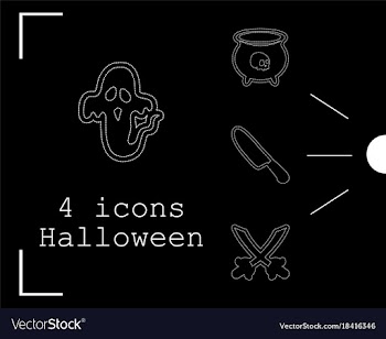 Collection of 4 halloween icons in thin line style vector image