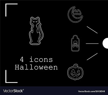 Collection of 4 halloween icons in thin line style vector image