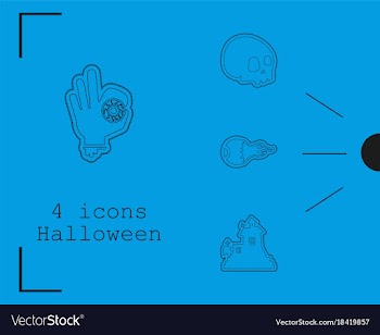 Collection of 4 halloween icons in thin line style vector image