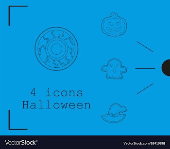 Collection of 4 halloween icons in thin line style vector image