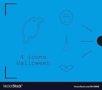 Collection of 4 halloween icons in thin line style vector image