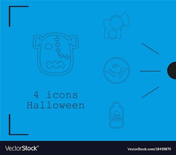 Collection of 4 halloween icons in thin line style vector image