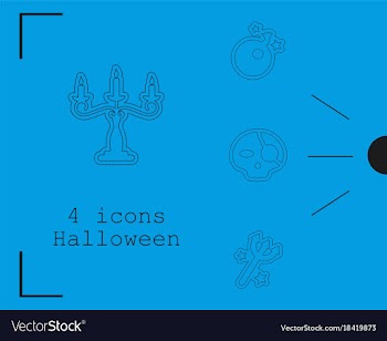 Collection of 4 halloween icons in thin line style vector image