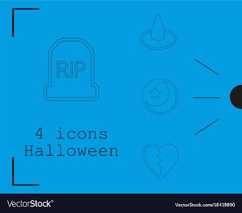 Collection of 4 halloween icons in thin line style vector image