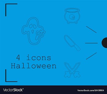 Collection of 4 halloween icons in thin line style vector image