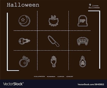 Collection of 4 halloween icons in thin line style vector image
