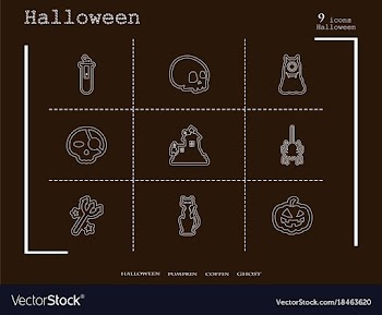 Collection of 4 halloween icons in thin line style vector image
