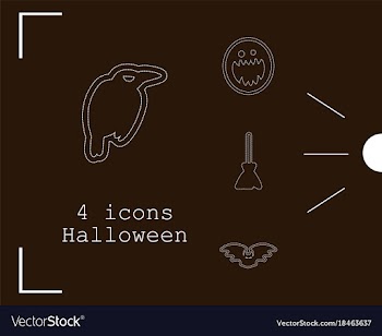 Collection of 4 halloween icons in thin line style vector image