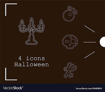 Collection of 4 halloween icons in thin line style vector image