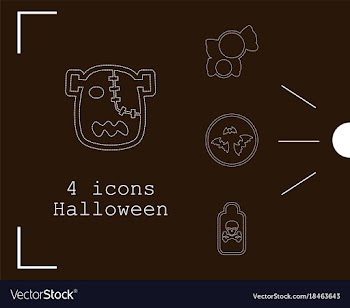 Collection of 4 halloween icons in thin line style vector image