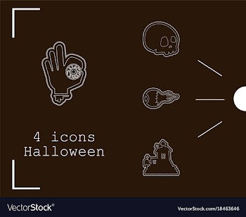 Collection of 4 halloween icons in thin line style vector image