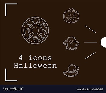 Collection of 4 halloween icons in thin line style vector image