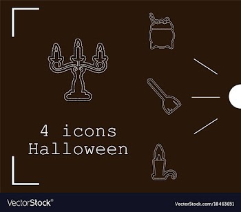 Collection of 4 halloween icons in thin line style vector image