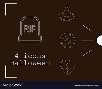 Collection of 4 halloween icons in thin line style vector image