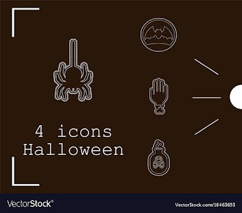 Collection of 4 halloween icons in thin line style vector image