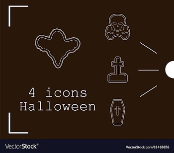 Collection of 4 halloween icons in thin line style vector image