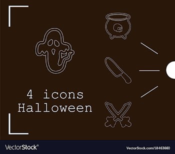 Collection of 4 halloween icons in thin line style vector image