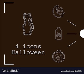 Collection of 4 halloween icons in thin line style vector image