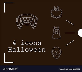 Collection of 4 halloween icons in thin line style vector image