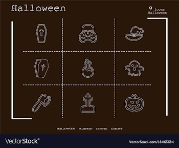 Collection of 4 halloween icons in thin line style vector image