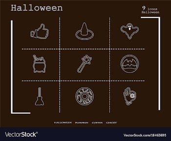 Collection of 4 halloween icons in thin line style vector image