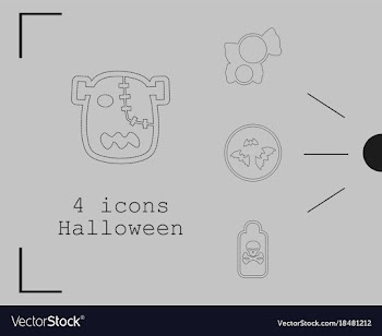 Collection of 4 halloween icons in thin line style vector image