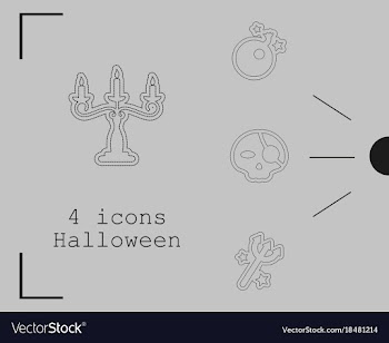 Collection of 4 halloween icons in thin line style vector image