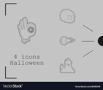 Collection of 4 halloween icons in thin line style vector image