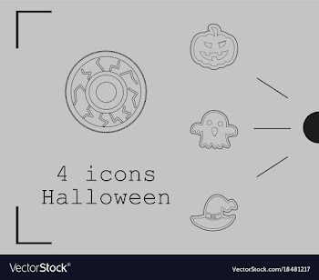 Collection of 4 halloween icons in thin line style vector image