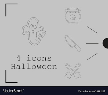 Collection of 4 halloween icons in thin line style vector image