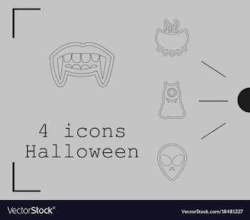 Collection of 4 halloween icons in thin line style vector image