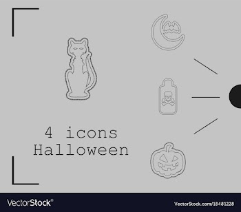 Collection of 4 halloween icons in thin line style vector image