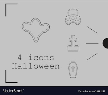 Collection of 4 halloween icons in thin line style vector image