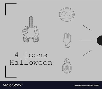 Collection of 4 halloween icons in thin line style vector image